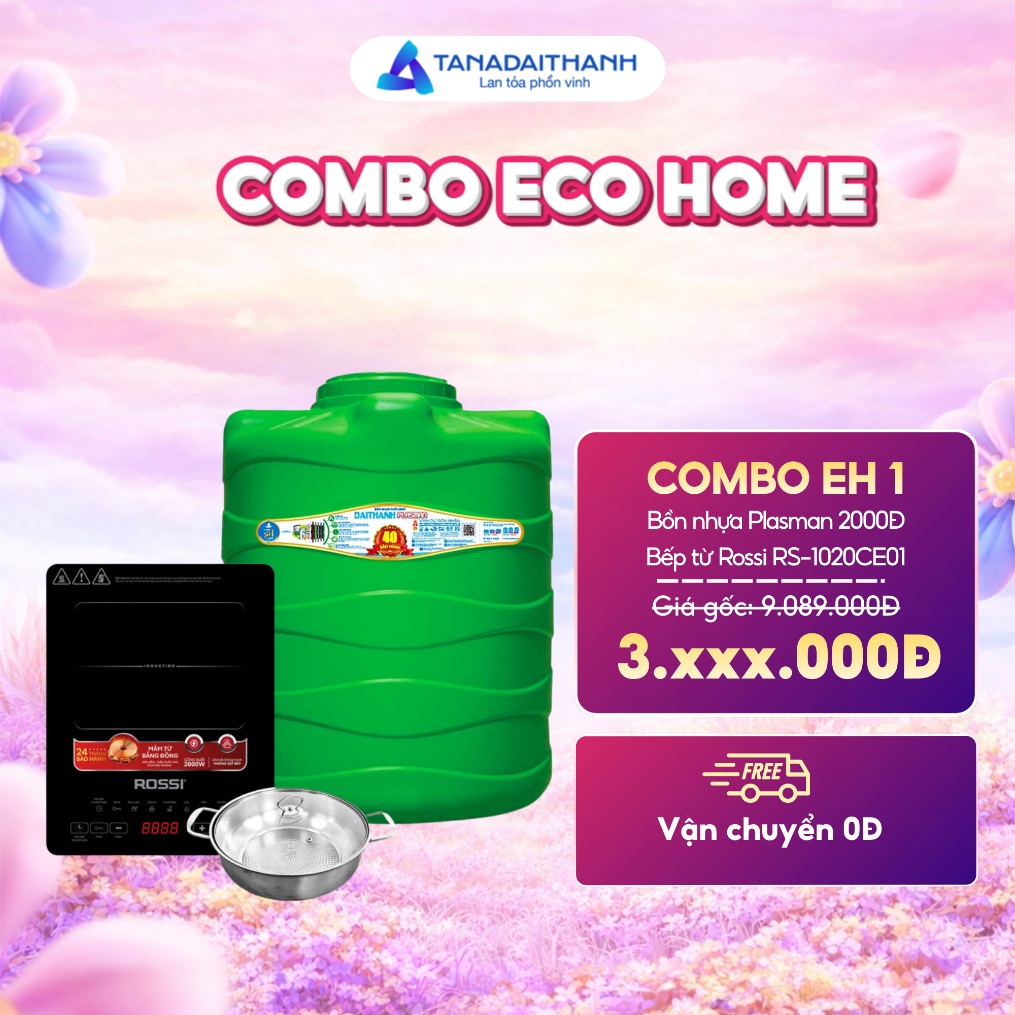COMBO ECO HOME: BỒN NHỰA PLASMAN 2000D + BẾP TỪ RS-1020CE01